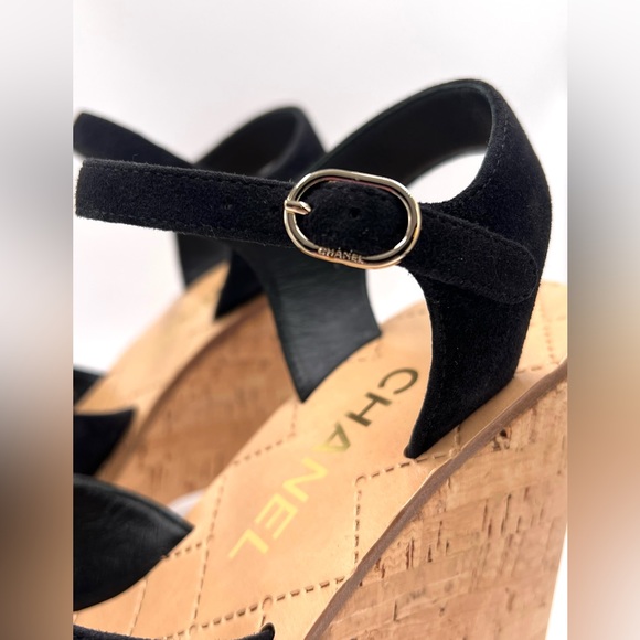 CHANEL Suede Kidskin Wedge Sandals in Black - Picture 2 of 8